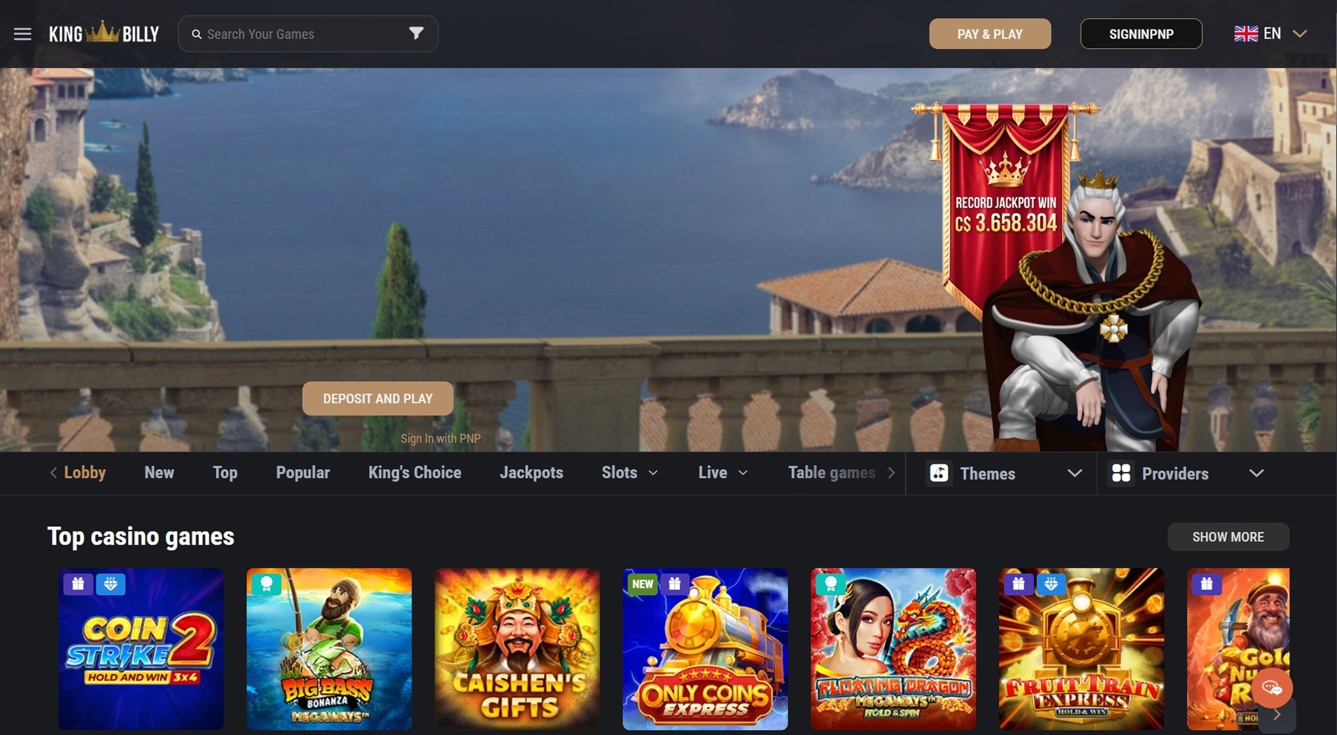 2. King Billy Casino- Szybki dostęp do kasyna online